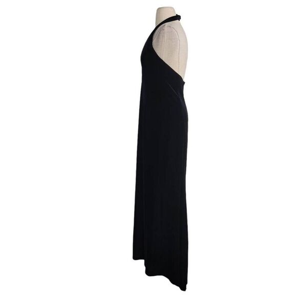 Vtg Y2K Betsey & Adam Black Velvet Formal Maxi Dress Sz M Halter Beaded V-Neck - Picture 2 of 7